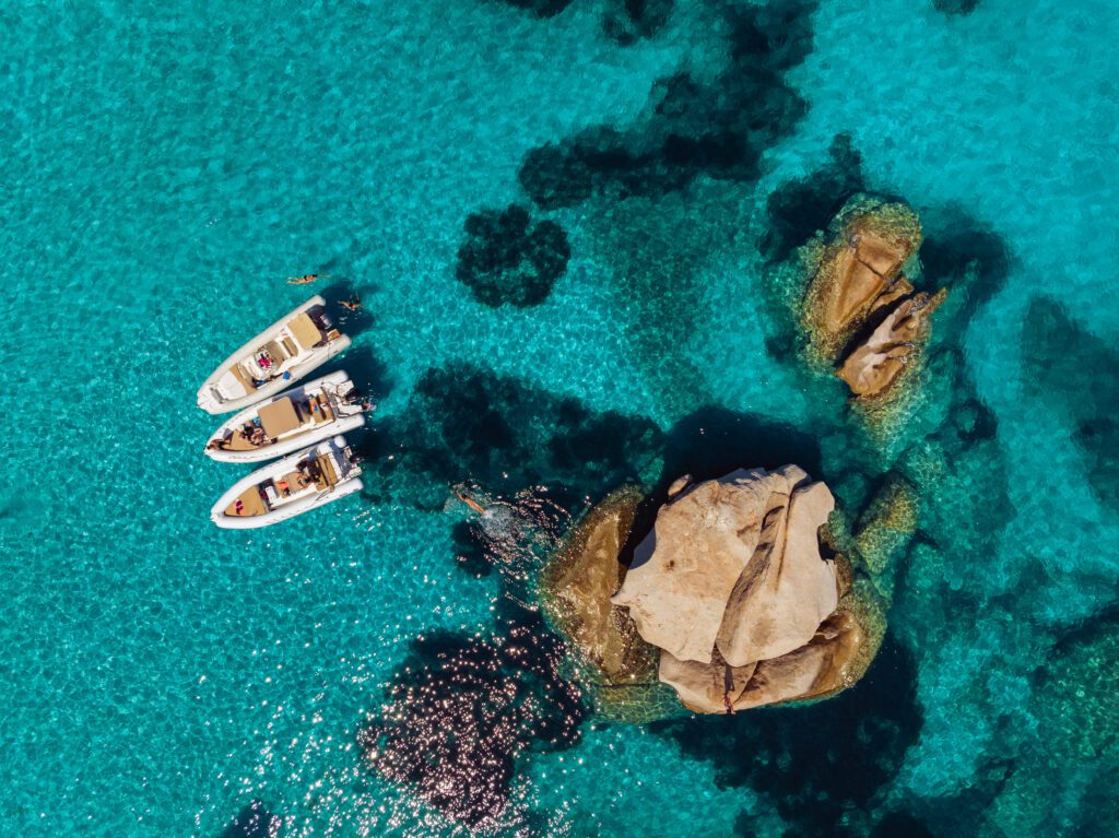 Aerial view of small boats on the Adriatic Coastline.