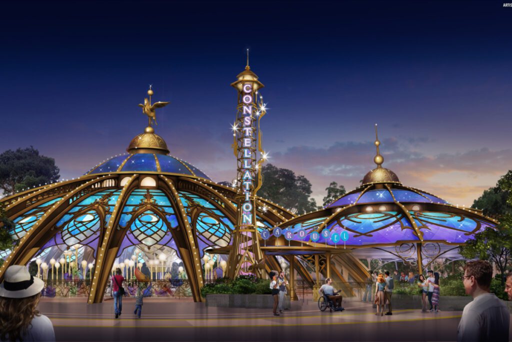 Constellation Carousel rendering Constellation Carousel will move guests forward backward and 360 degree rotations universal orlando