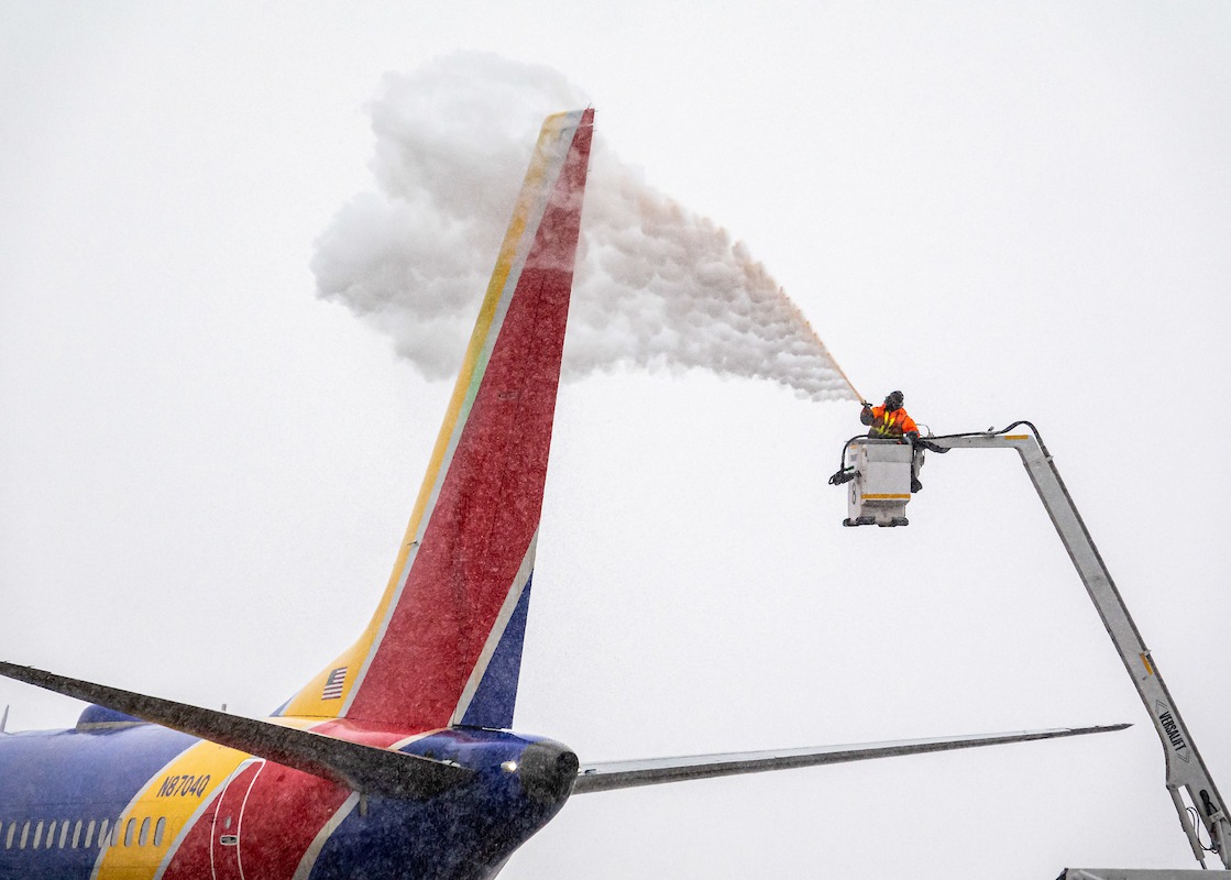 A Southwest plane being deiced at Denver International Airport over the weekend - Denver International Airport/X 