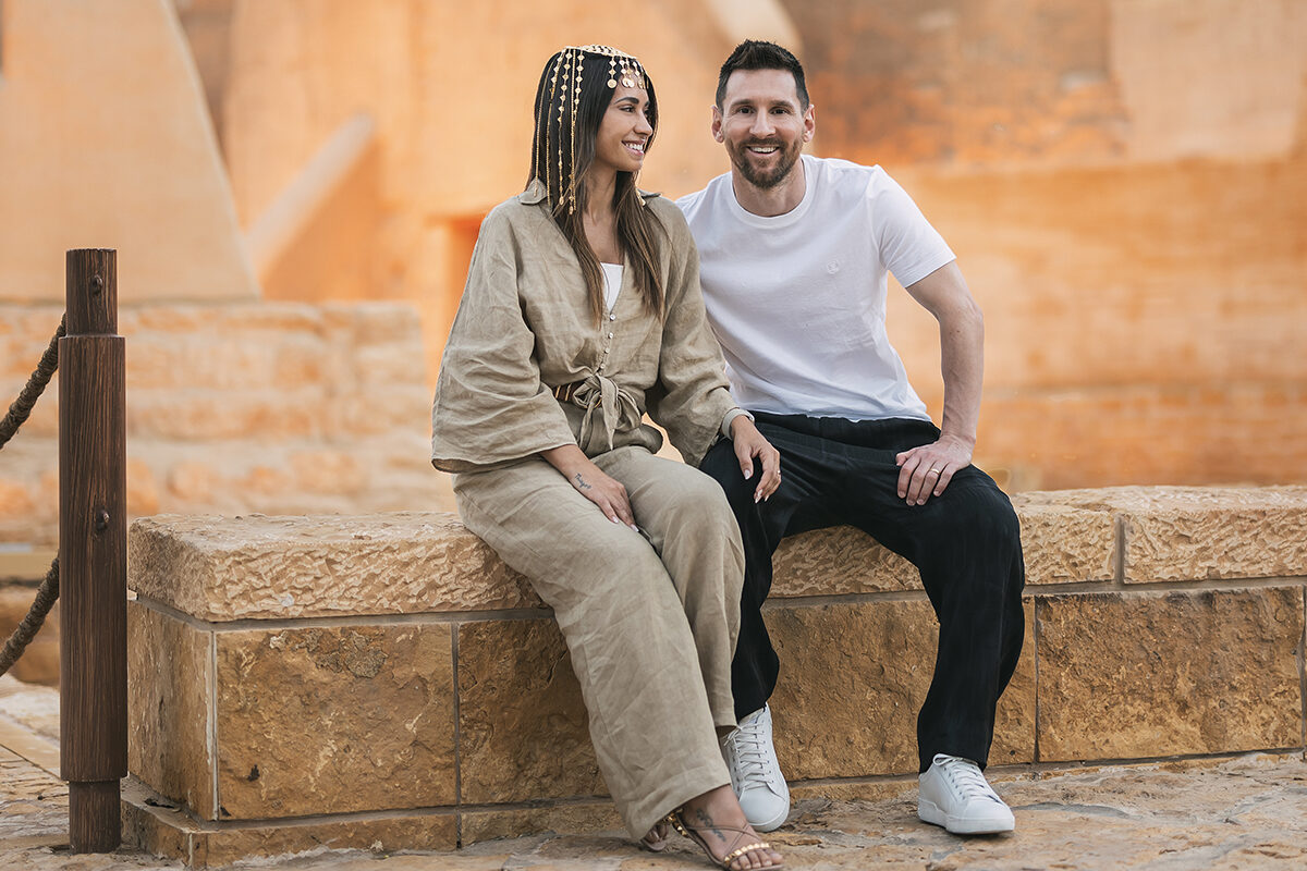 Lionel Messi and his wife, Antonella Roccuzzo, in Diriyah.
