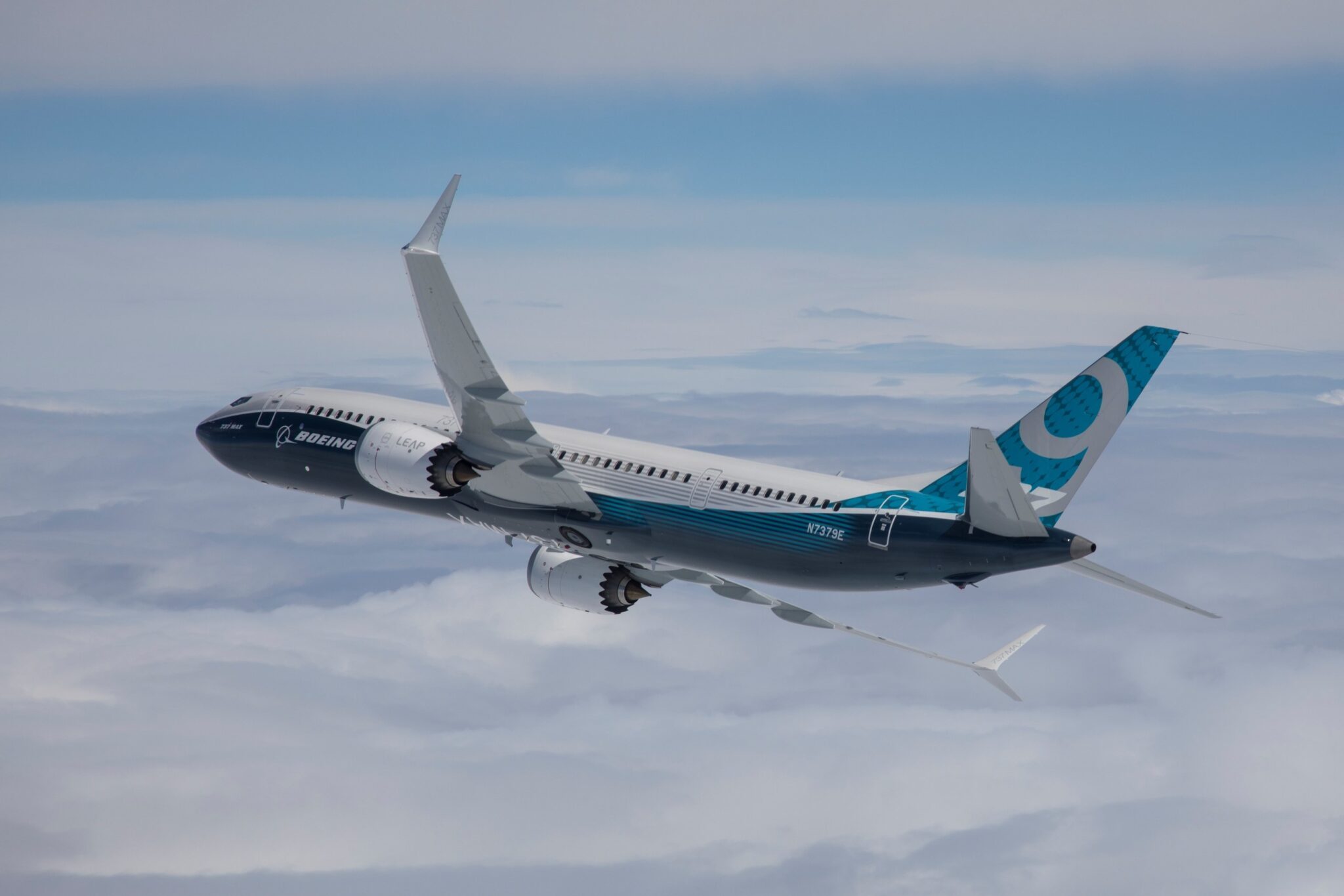 A Boeing 737 MAX 9 in flight. 