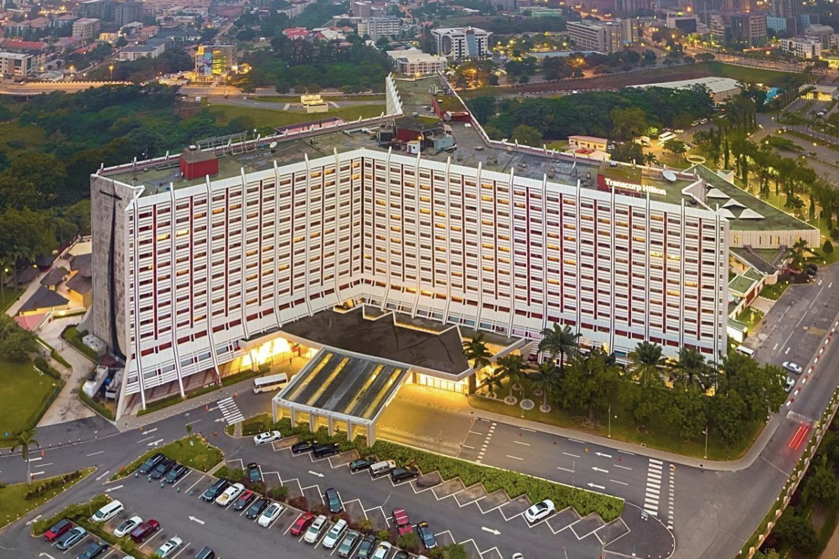 Exterior aerial photo of Transcorp Hilton Abuja, a flagship property in Nigeria. Source: Transcorp Hotels.