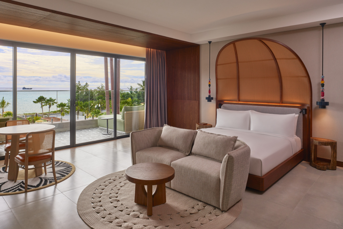 The bedroom in a guest room at Hilton's Canopy by Hilton Seychelles, which opened in March 2024. Source: Hilton.
