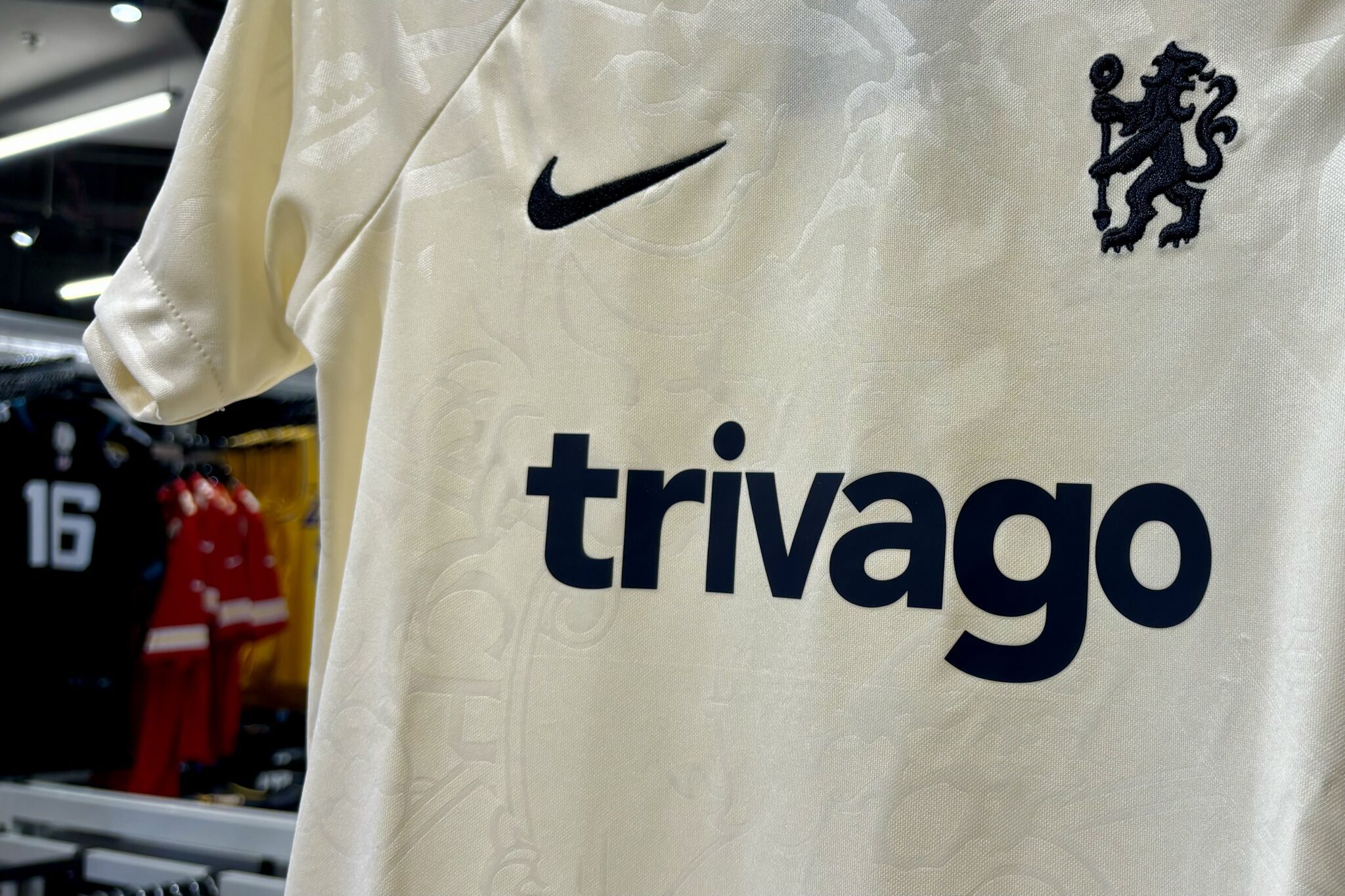 Trivago’s logo on a Chelsea football jersey. 