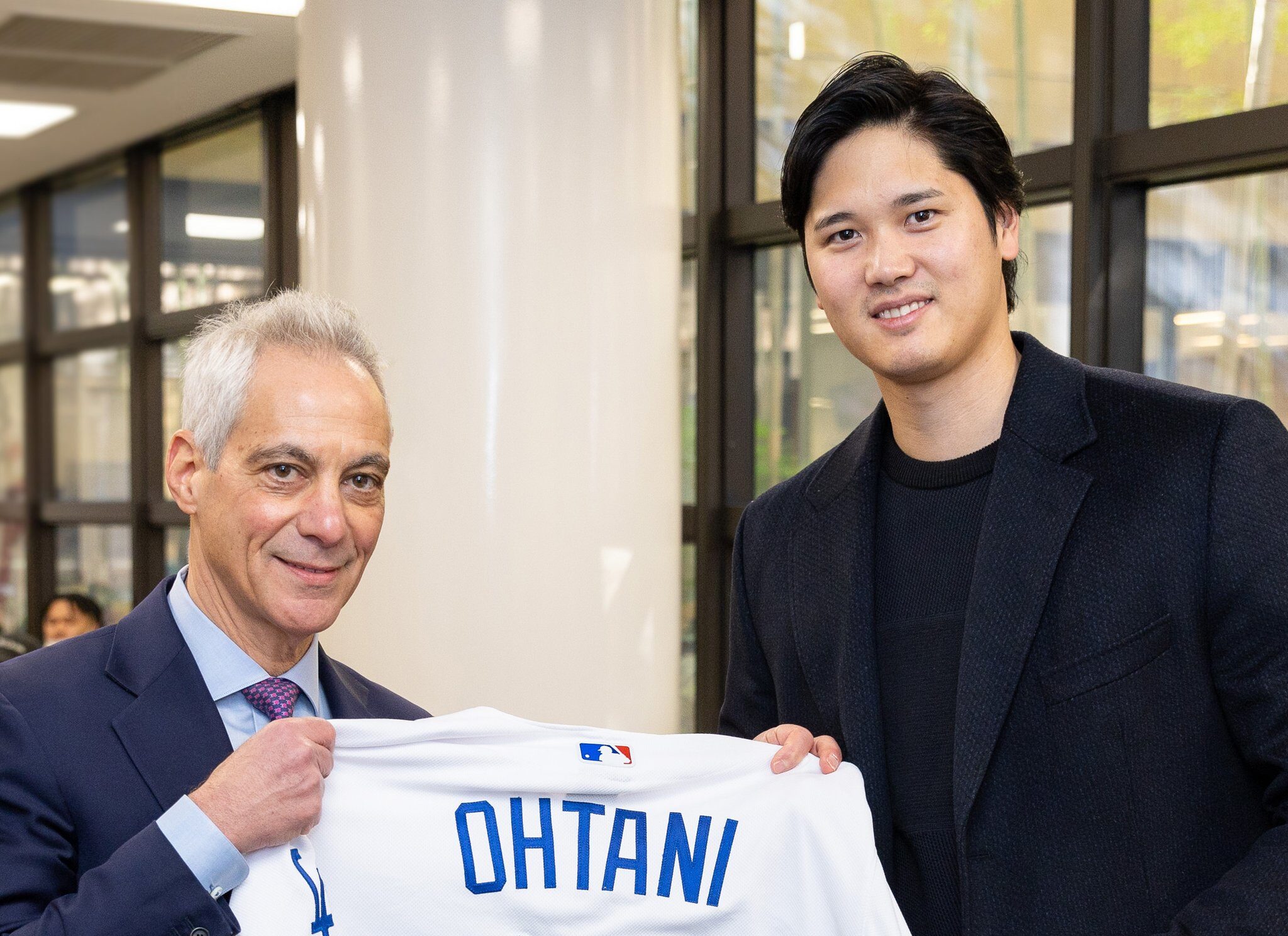 U.S. Ambassador to Japan Rahm Emanuel and Shohei Ohtani in Tokyo earlier this year after Ohtani announced he had joined the Dodgers