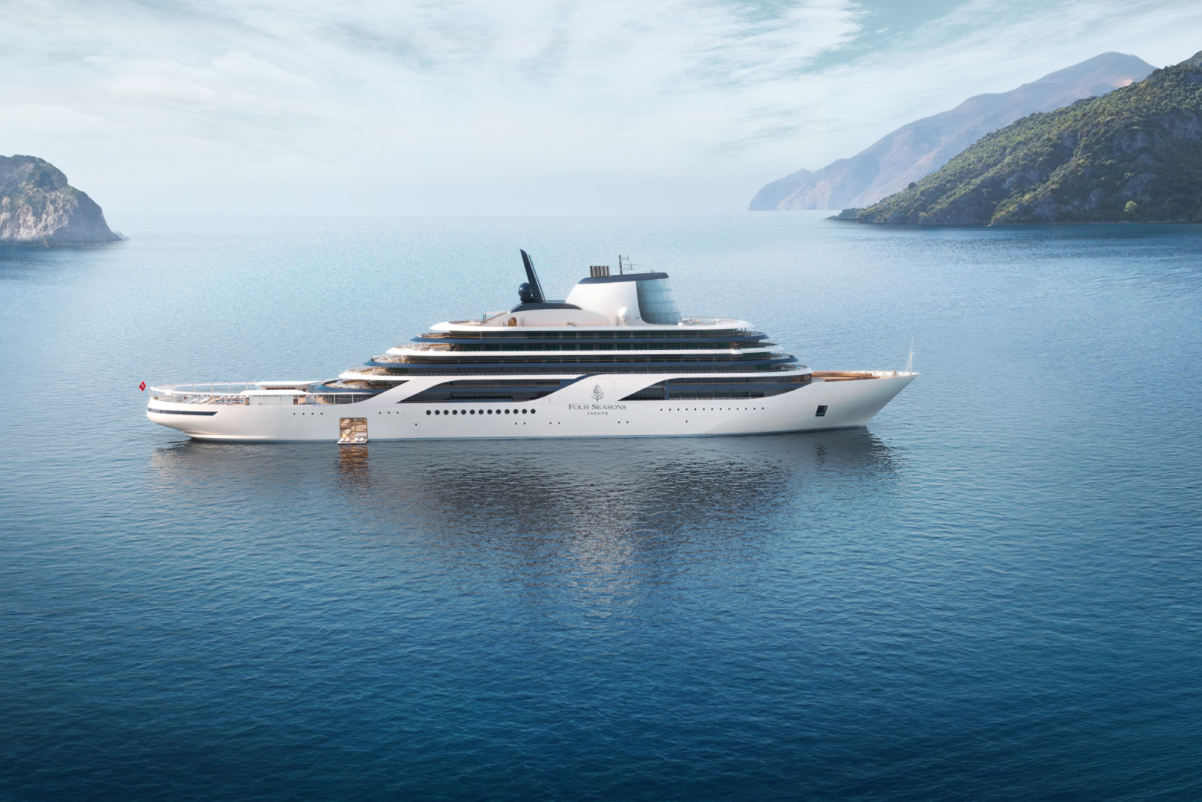 A rendering of the planned first luxury vessel from the new superyacht brand Four Seasons Yachts. Source: Four Seasons.