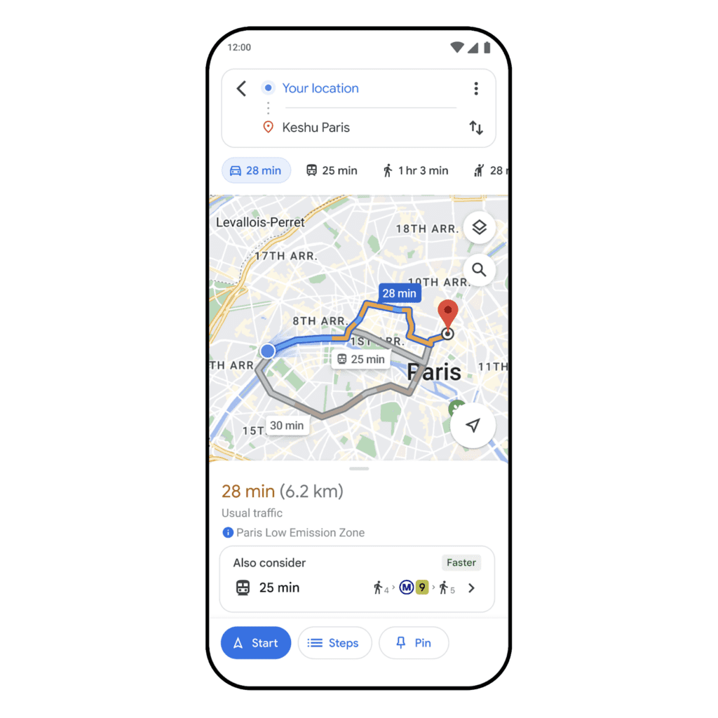 google map travel directions