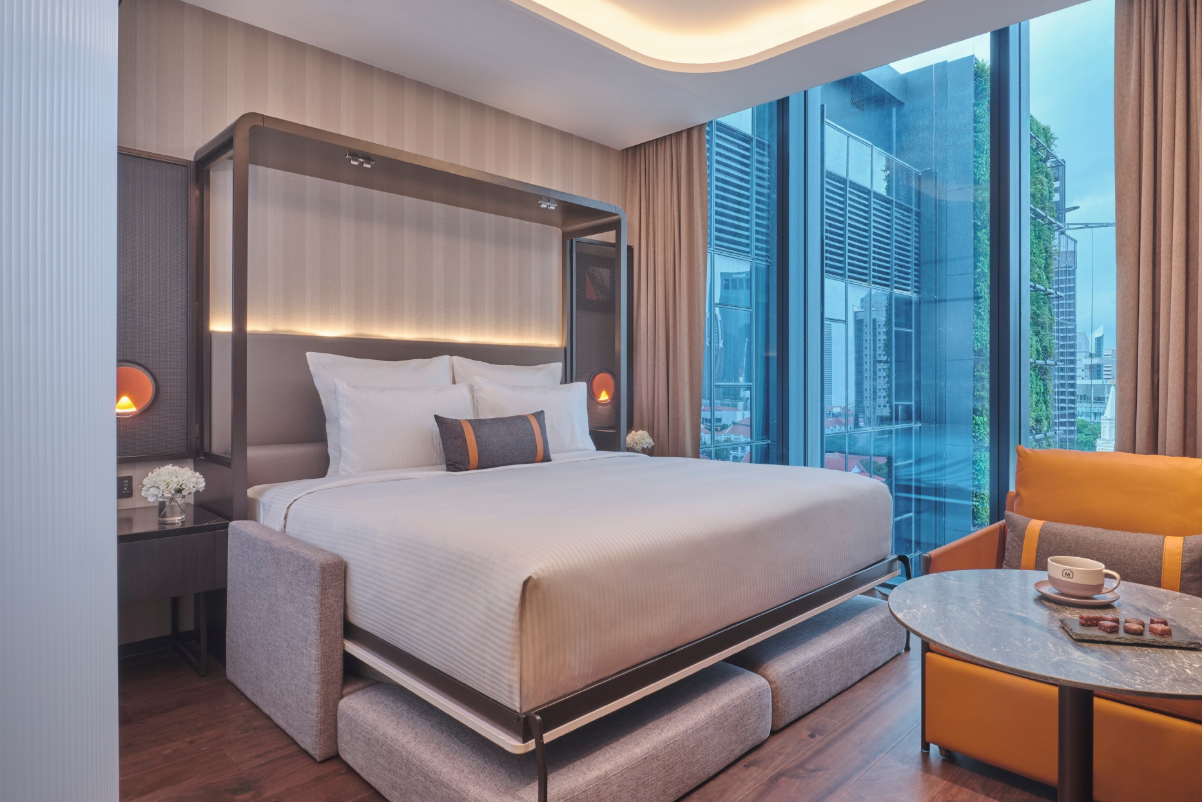 A view of a "deluxe" guestroom at a view of a guestroom with a deluxe murphy bed at Pullman Singapore Hill Street, a hotel that opened in October 2023. Source: Accor.
