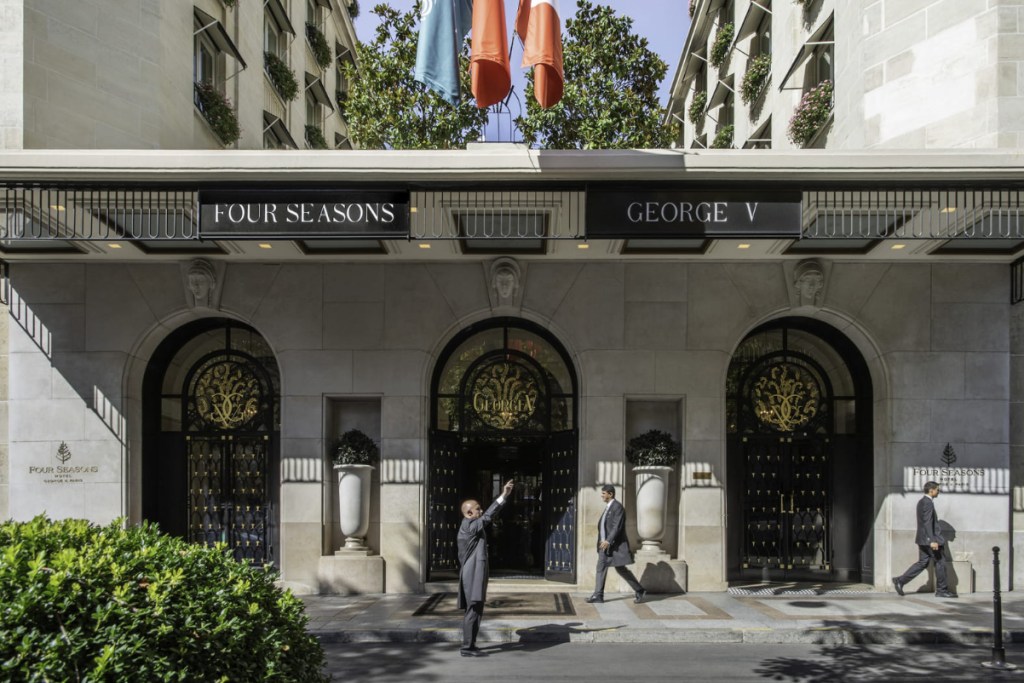 entrance to the four seasons hotel george v, paris