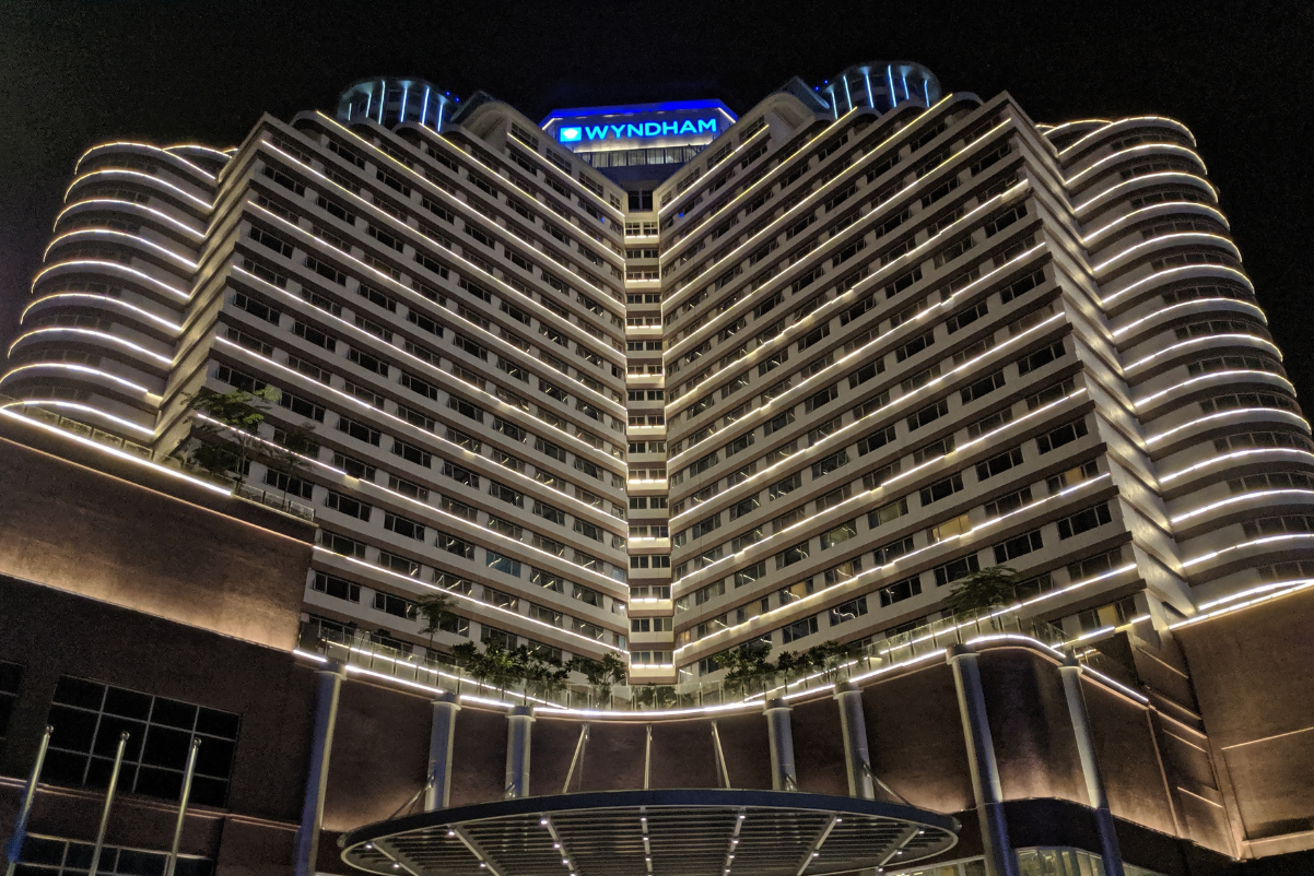 Facade at night of the 488-key Wyndham Acmar Klang Hotel, which debuted in 2019 in Malaysia. Source: Wyndham