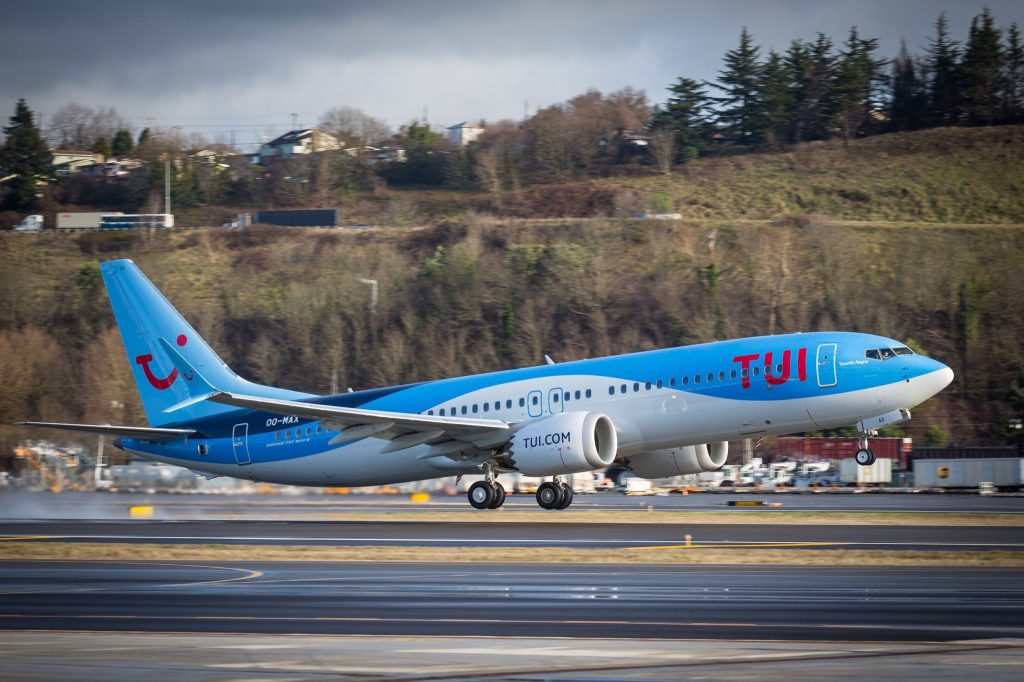 A TUI-labeled aircraft about to take off