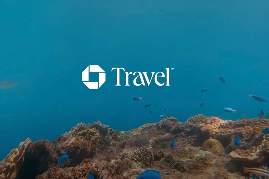 A picture of the Chase Travel logo with an underwater background.