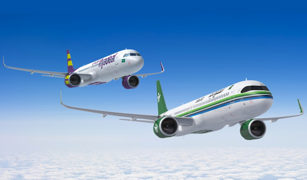 A computer rendering of two Saudia Group airplanes.