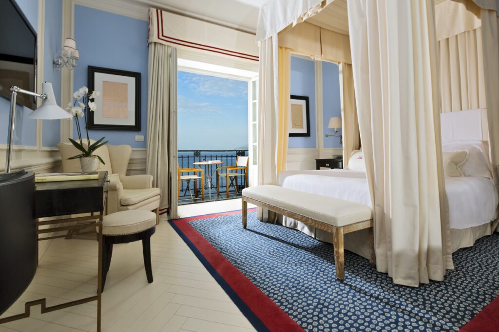 bedroom at a suite at J.K. Place Capri a boutique hotel in italy that won a michelin three key rating source jkplace