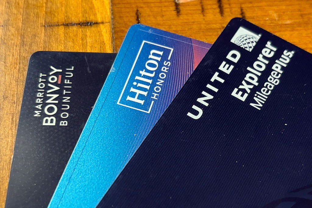 view of three credit cards on a table