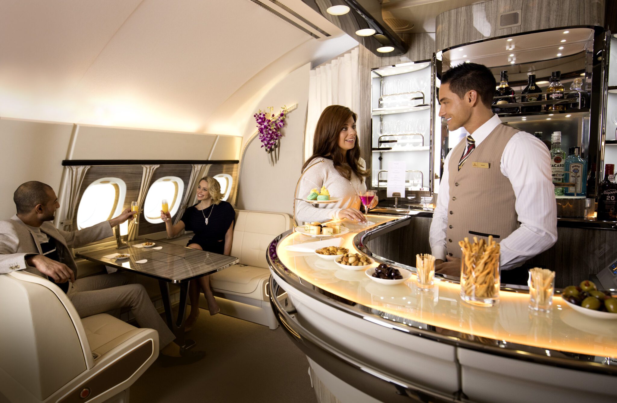 An onboard lounge is one of the highlights for premium passengers on Emirates' A380