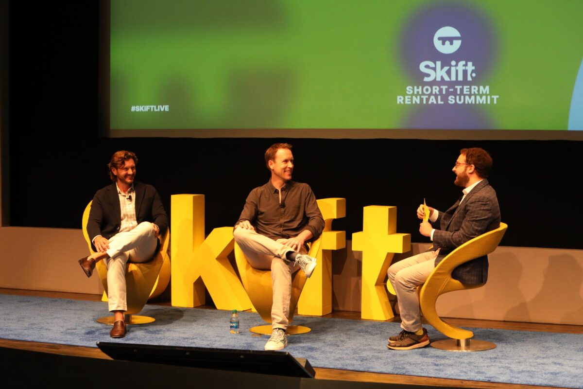 From left: Portoro CEO Dustin Abney, Evolve CEO Brian Egan, and head of Skift Research Seth Borko