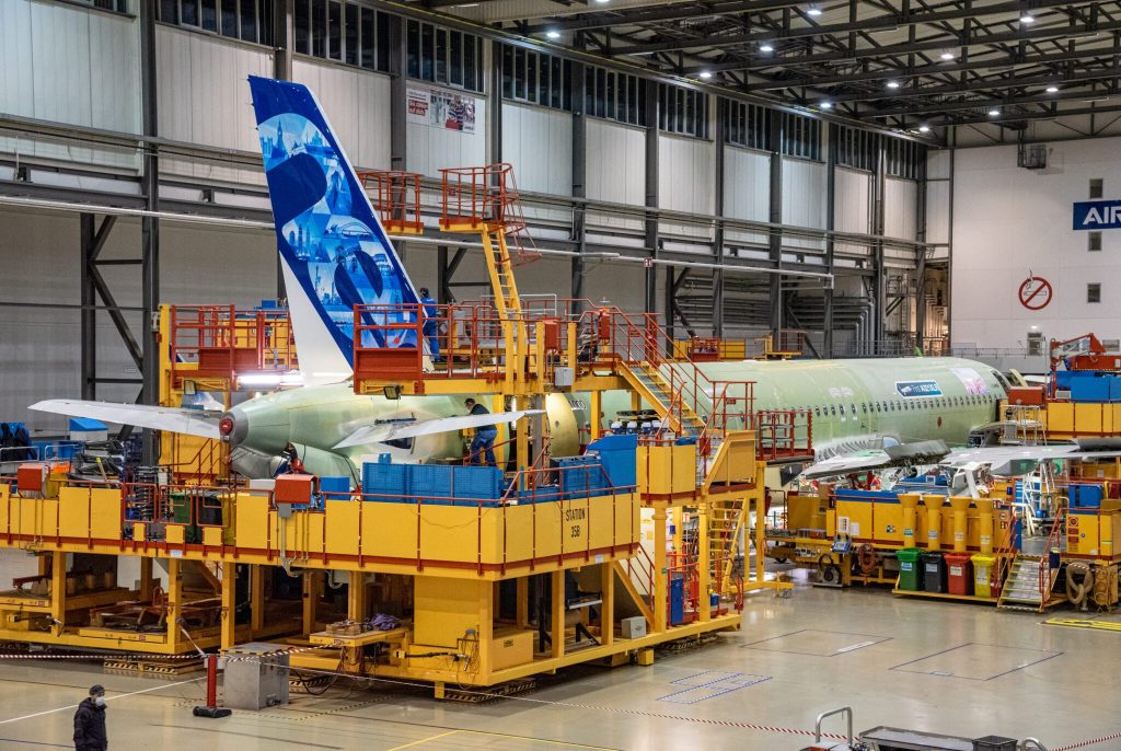 An Airbus A321XLR on the assembly line