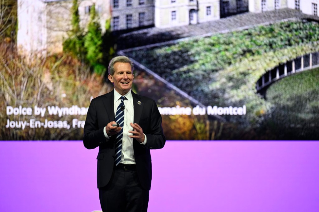 Geoffrey Ballotti, president and CEO wyndham worldwide speaking at nyu hospitality conference in june 2024