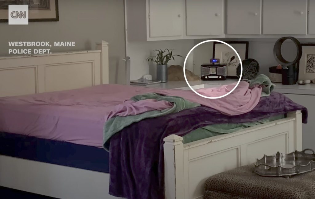 A hidden security camera inside a bedroom in an Airbnb.