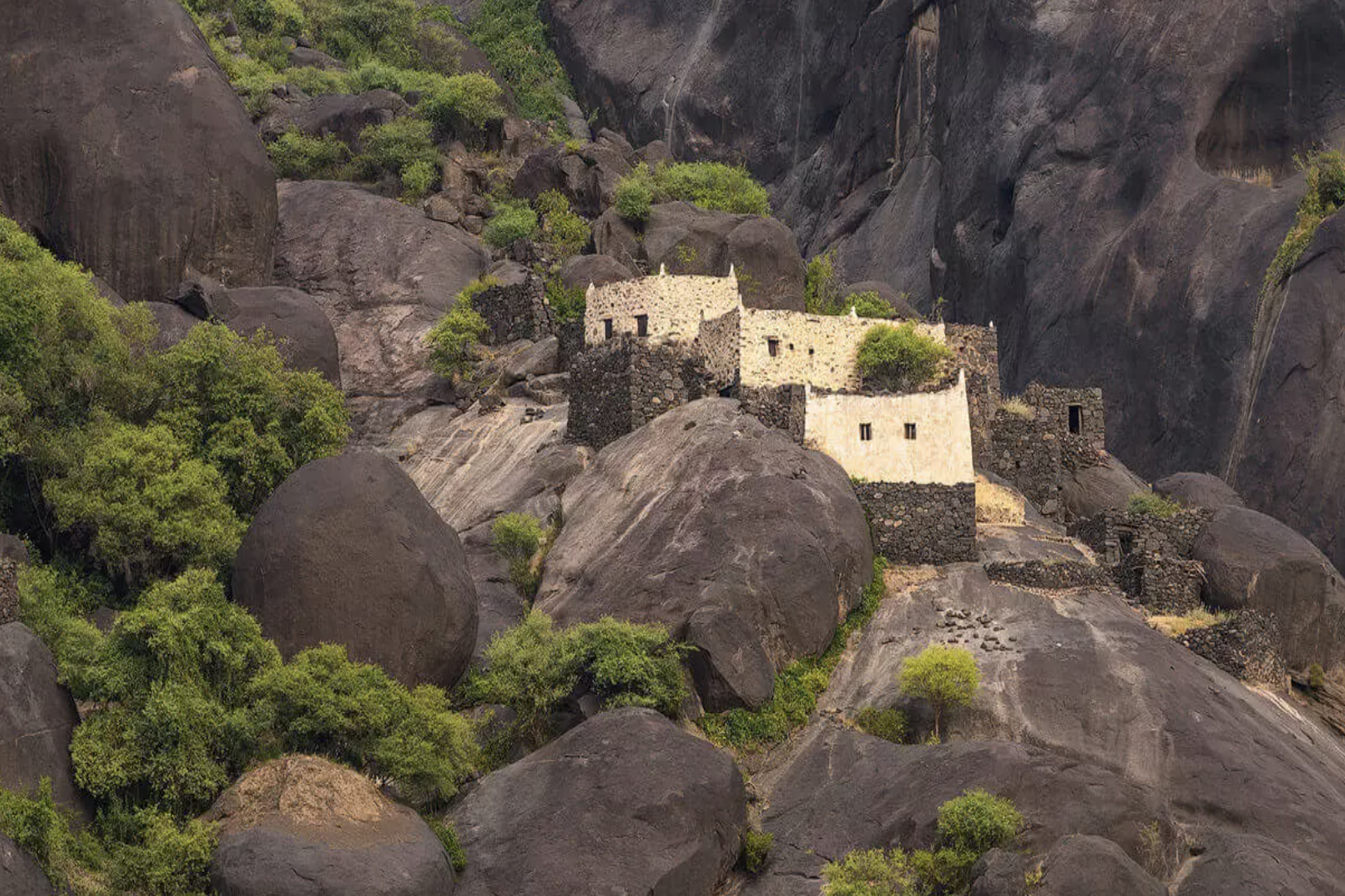 Traditional houses in the mountains of the Aseer Development Authority in southwest Saudi Arabia.