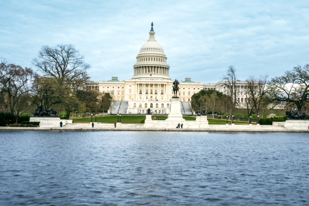 view from outside of the U.S. Capitol building in washington DC on a clear day