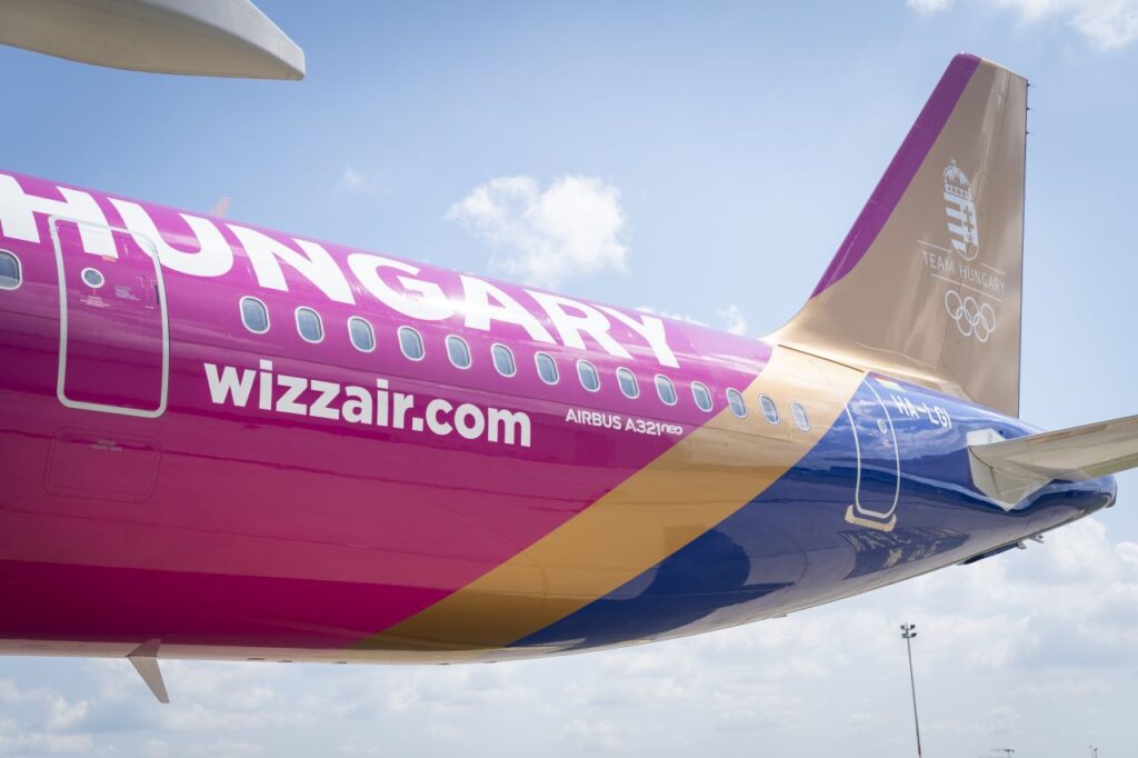 The tail of Wizz Air's Paris 2024 plane