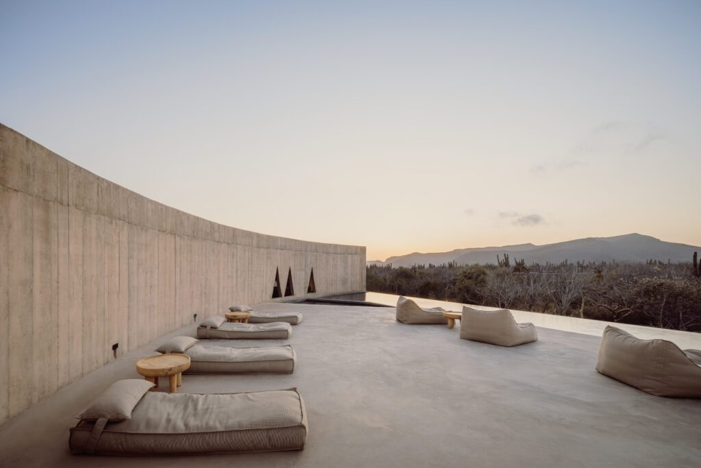 a healing sanctuary outdoors by a pool in Mexico