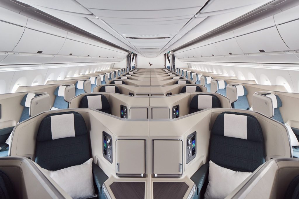 Cathay Pacific business class cabin on Airbus A350-1000