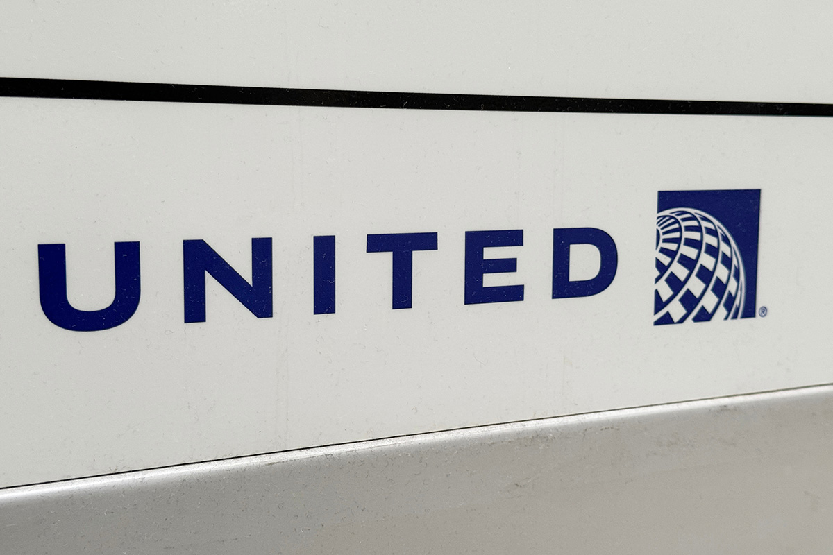 The United logo outside a terminal in Beijing. 