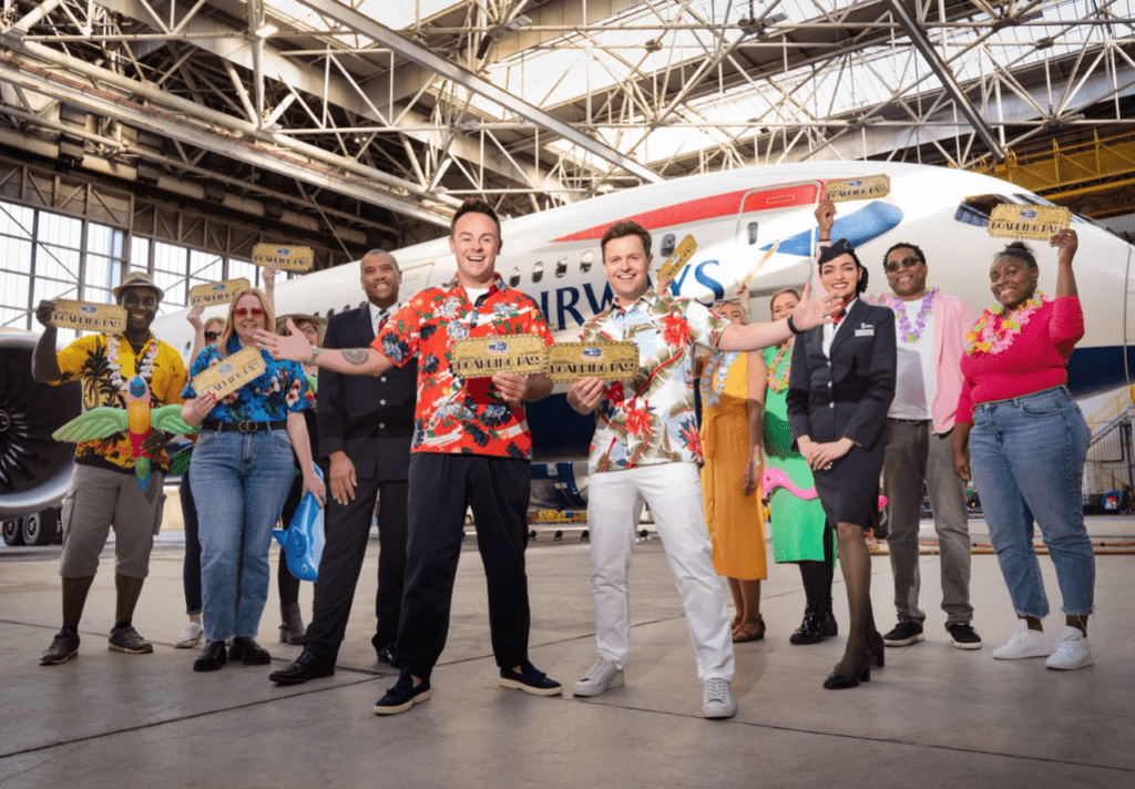 A British Airways plane with TV stars Ant and Dec