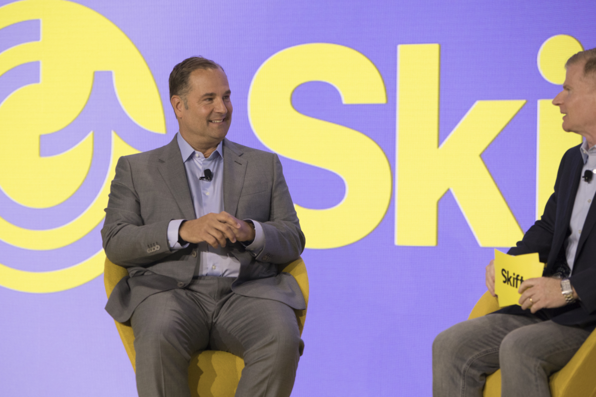 Anthony Capuano, president and CEO of Marriott International, with Sean O'Neill at Skift Global Forum 2024 in New York City. 