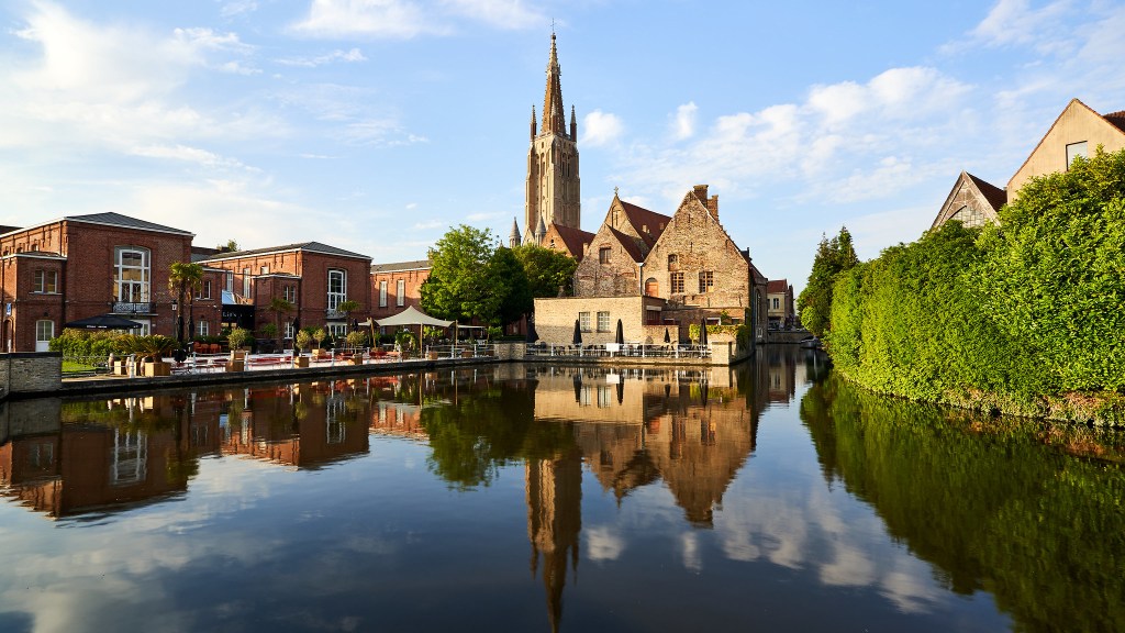 Houses along a river in Bruges.