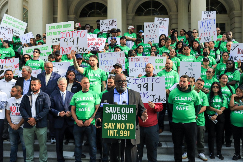 protestors outside of new york city hall