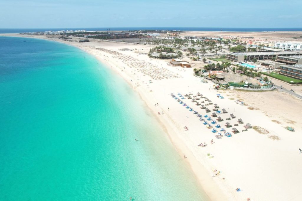 An aerial view of a beach on Cabo Verde