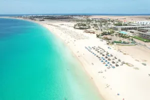 An aerial view of a beach on Cabo Verde