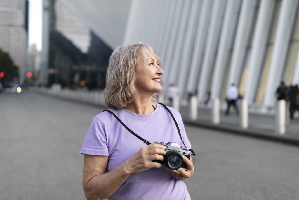 senior woman traveling areound world