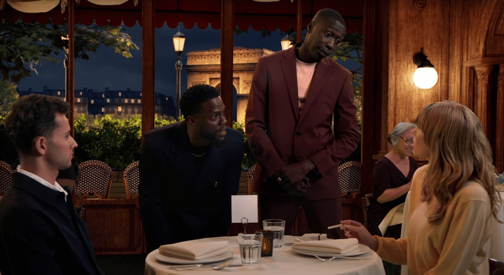 Kevin Hart is a scene from the new Qatar Airways safety video