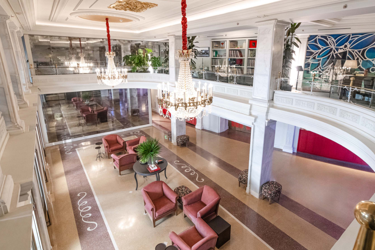 lobby of a music themed hotel in madrid created by the universal music label