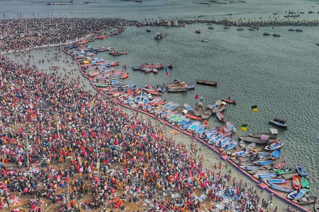 Arial View of the Kumbh Mela at Triveni Sangam in Prayagraj.