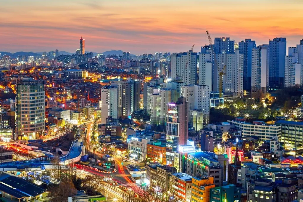 The Seoul skyline during sunset.