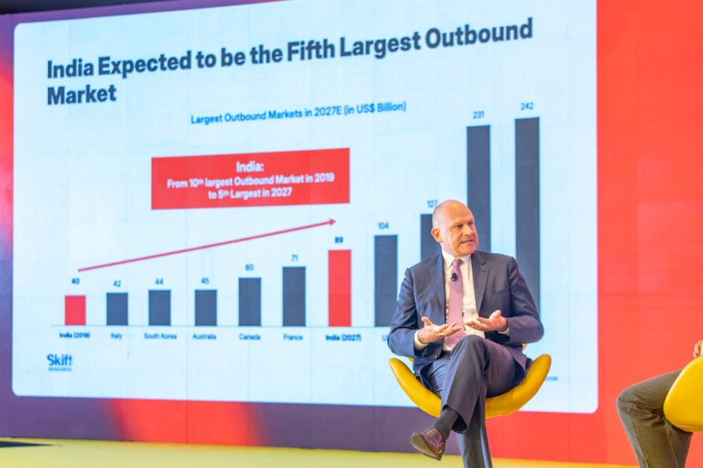 Air India CEO Campbell Wilson speaking at Skift Forum India on March 18, 2025.