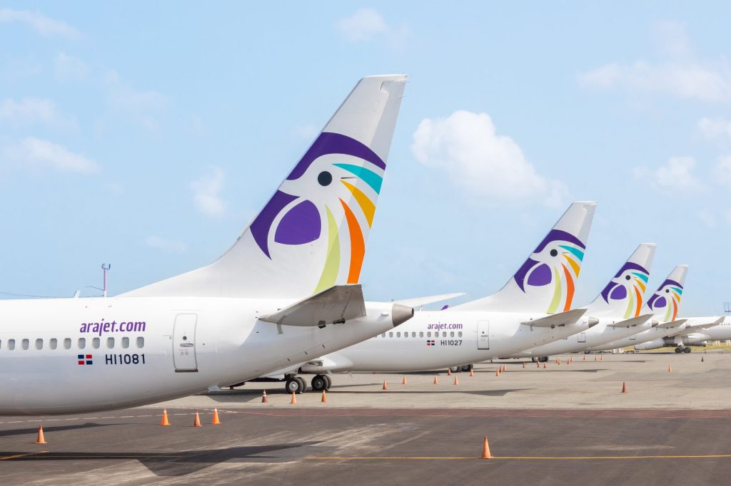 Arajet aircraft lined up on the airport apron.