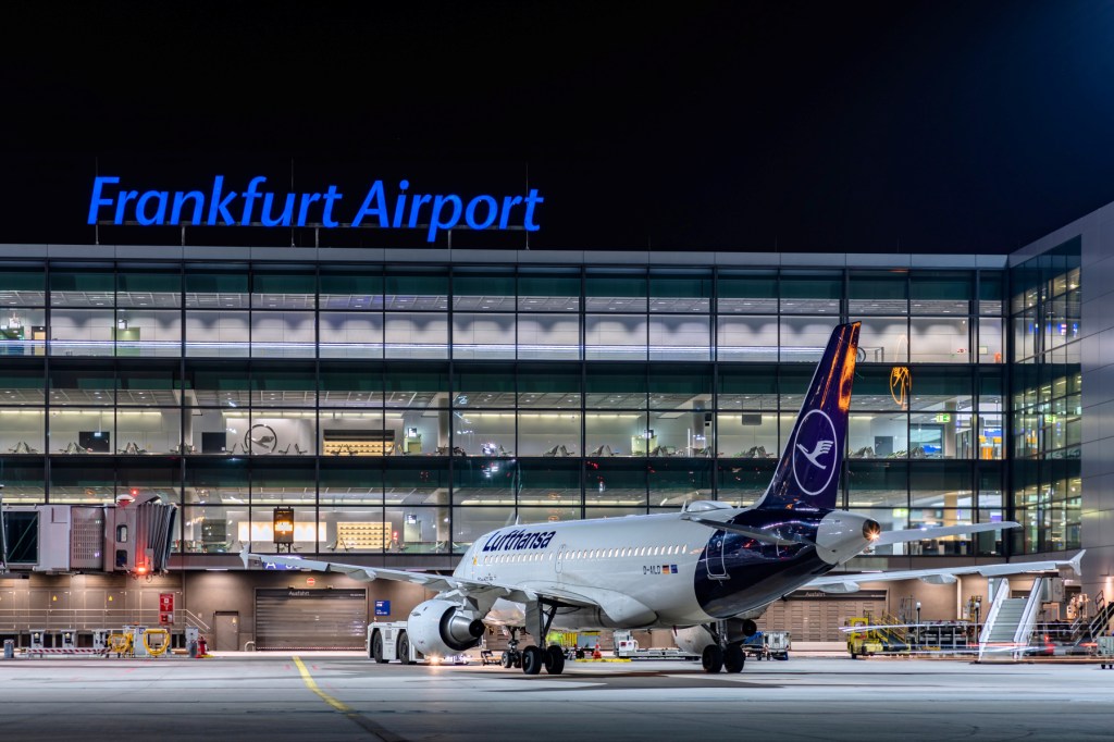 A file image of a Lufthansa Airbus A319 at Frankfurt Airport.