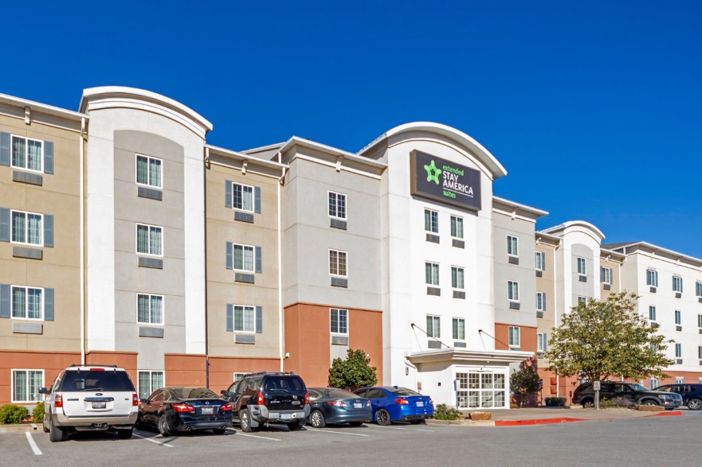 exterior view of the front of an extended stay america suites property