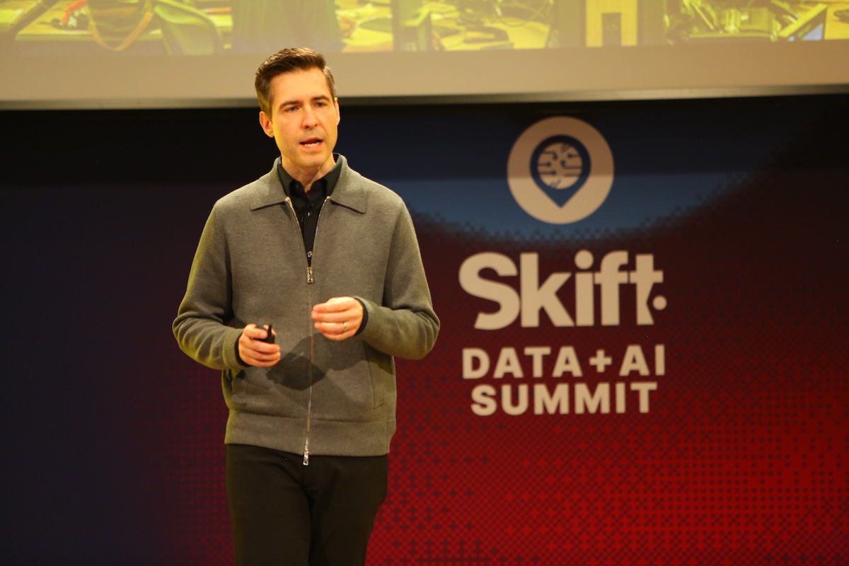 Andrew Gasparovic, Founder and CEO of Flight Science, on stage at Skift Data + AI Summit 2026.
