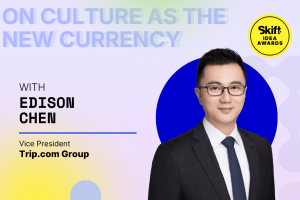 Promotional image for Skift Idea Awards featuring Edison Chen, Vice President of Trip.com Group, titled "On Culture as the New Currency."