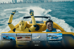 A screenshot of the IShowSpeed ad playing on Expedia's Exspeedia.com website.