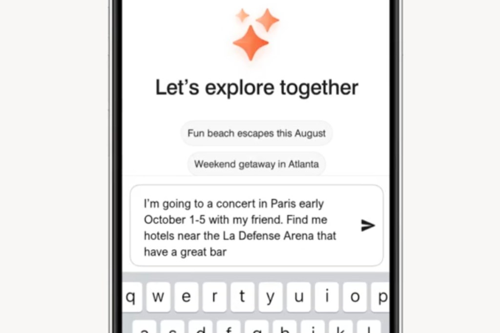 screenshot of a trip planning request on the Marriott Bonvoy app