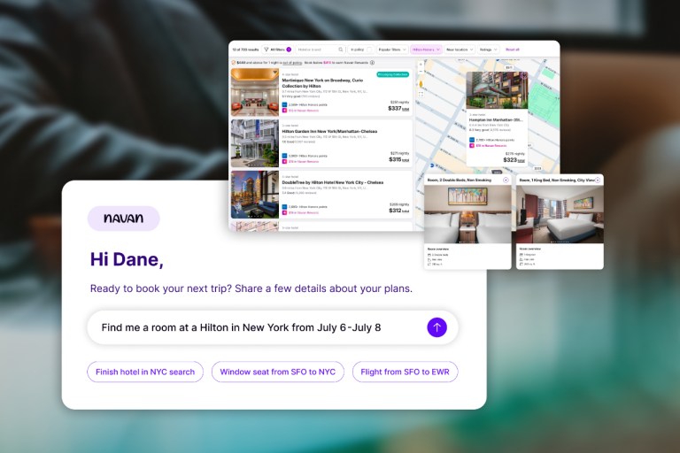 Image of screenshots of how Navan's direct connection with Hilton will look for travelers.